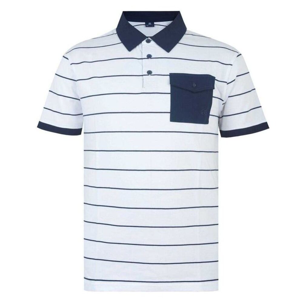 Giorgio Mens Striped Pocket Polo Shirt / White/Navy